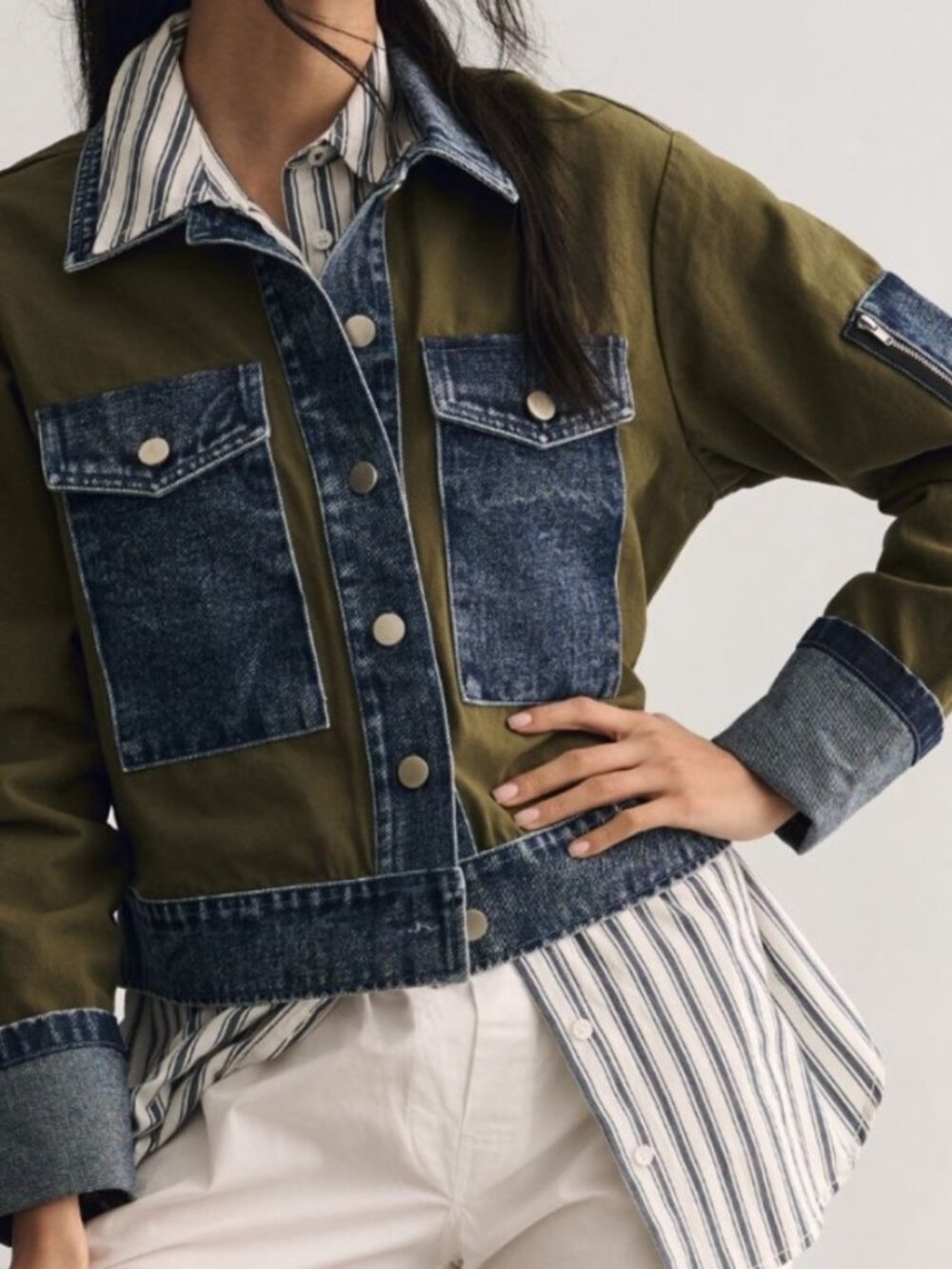 DOLAN Denim Mix Utility Jacket in Moss from Anthropologie Size S